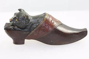 AUSTRIAN COLD PAINTED BRONZE BOOT CAT MATCH VESTA CASE - Picture 1 of 7