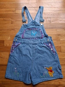 Vintage Disney Winnie The Pooh Denim Overalls Romper Shorts youth 10/12 - Picture 1 of 23