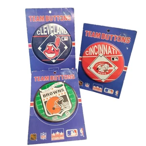 VTG Wincraft Starline Team Buttons Pins Lot 3 MLB NFL Reds Indians Browns Sports - Picture 1 of 13