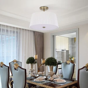 White Simple Modern Fan shaped Fabric Semi Flush Mount Hanging Ceiling Lamp - Picture 1 of 8