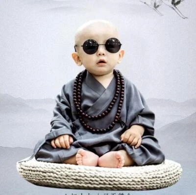 Kid Child Shaolin Buddhist Monk Robe Boy Meditation Uniform Kung fu Tai chi Suit - Image 1 of 4