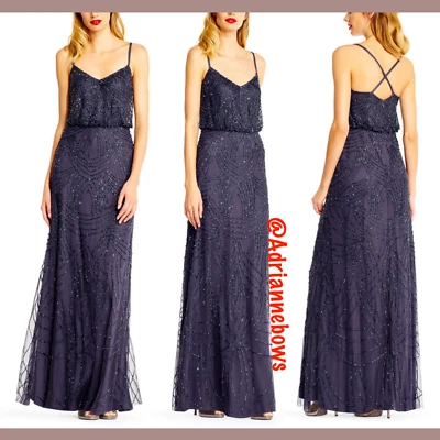 NEW Adrianna Papell Beaded Chiffon Blouson Gown in Gunmetal [SZ 6 ] #N158 - Image 1 of 4