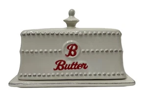 Signature Housewares Word Collection Cream Red B Lettering Lidded Butter Dish - Picture 1 of 8