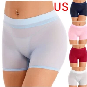 Womens Oil Glossy Shiny Booty Shorts Transparent Panties Trunk Short Lingerie - Picture 1 of 106