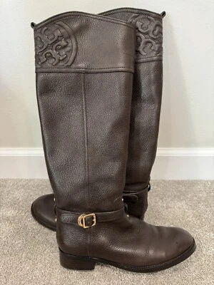 Botas de Montar Tory Burch 7.5M Marrón Cuero Guijarro Botas Altas Foto 1 de 4