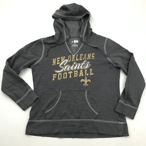 New Orleans Saints Sweater Hoodie Womens Size Large L Gray Long Sleeve Vneck NFL