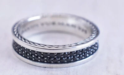 💯¡David Yurman Streamline 2 filas banda esterlina con pavé negro diapositivas! Talla 11,75 Hombre Foto 1 de 4