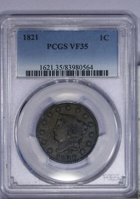 1821 Coronet Head Large Cent 1c PCGS VF35 LB - Image 1 of 2