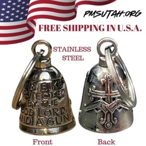 Motorcycle Rider Bell Road Guardian Good Lord Gun Biker Bling Hanger Key Ring - Picture 1 of 15