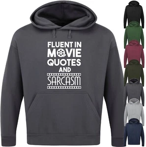 FLUENT IN MOVIE QUOTES AND SARCASM HOODIE Funny Geek Nerd Men's Film Top Gift - Picture 1 of 17