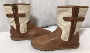 UGG Rosalie 1004161 Mid Calf Side Zip Leather Canvas Size 7 EU 38 UK 5.5…S134 - Picture 1 of 9