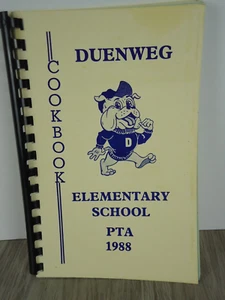 VTG Fundraiser Cookbook Duenweg Elementary School PTA 1988 Blue White Bull Dog - Imagen 1 de 6