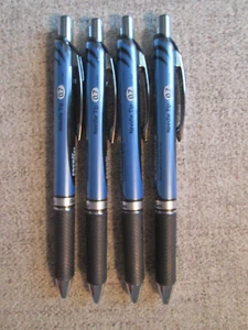 4 Blue Pentel EnerGel RTX Retractable Liquid Gel Pen .7mm Metal Tip ~Black Ink~ - Picture 1 of 2