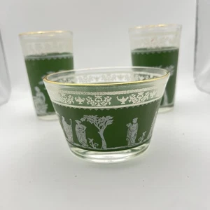 Jeannette 22Kt Oro Borde Wedgwood Verde Helénico 2 Vasos de Jugo y 1 Taza Sherbet - Imagen 1 de 8