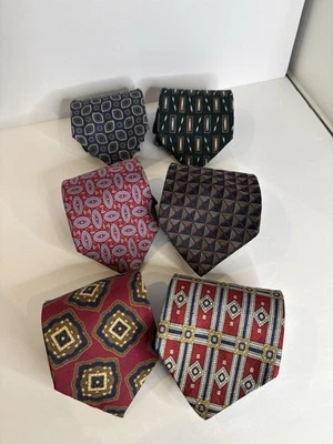 Lote de 6 corbatas vintage de seda Kuppeheimer JSA Bank Jacobs Roberts geométricas mixtas  Foto 1 de 4