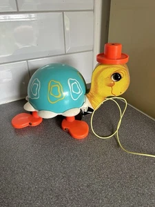 Vintage 60s Fisher Price Pull Along Tortoise Toy 1960s Baby Toddler - Picture 1 of 4
