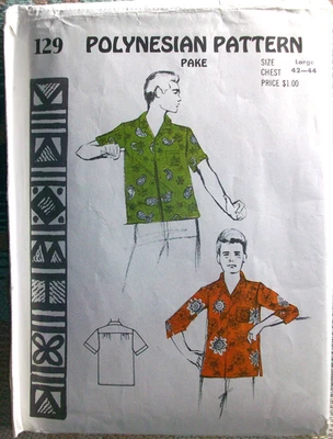 Camisa hawaiana grande vintage años 60 patrón de costura polinesia 129 'Pake' para hombre Foto 1 de 2