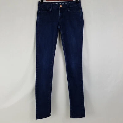 Jeans feminino Earnest costurado 28 azul Harlan 93B cigarro magro cintura baixa lavagem escura - Imagem 1 de 4