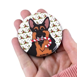 German Shepherd Candy Cane Pinback Button Badge Christmas Dog Pin Gift Accessory - Picture 1 of 3