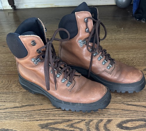 Stivali da combattimento Prada in pelle marrone escursionismo stringati occhio di gancio da uomo taglia 9 5