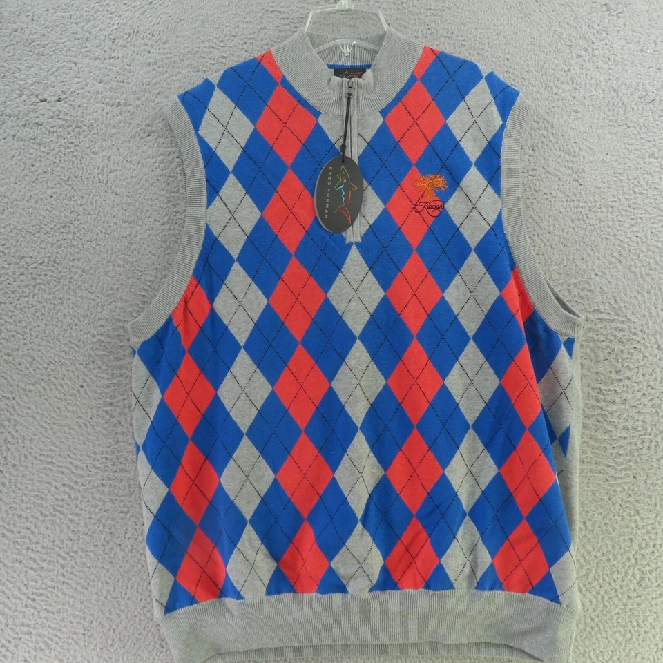 Colete Greg Norman Masculino XL Vermelho Azul Argila Quarto Zíper Quebra-Vento Kiawah Novo - Imagem 1 de 4