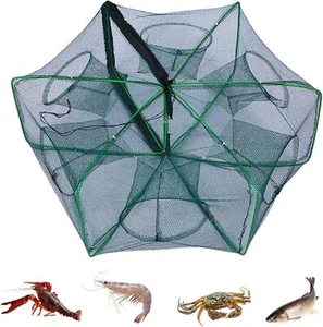 2 Fishing Fish Net Trap Portable Foldable Crab Dip Bait Shrimp Crawfish Mesh - Picture 1 of 12