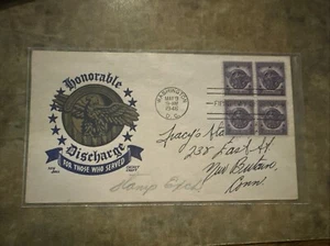 WWII HONORABLE DISCHARGE FDC SCOTT 940 KEN BOLL CACHET CRAFT US COVER - Picture 1 of 2