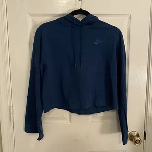 Nike Womens Jersey Cropped Pullover Hood Hoodie Aqua Blue Size Small - Picture 1 of 7