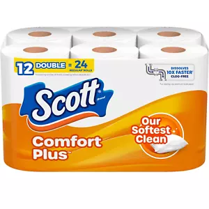 Scott ComfortPlus Toilet Paper, 12 Double Rolls, 231 Sheets per Roll, Septic - Picture 1 of 5
