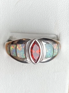 NEU FEUEROPALRING 925 STERLINGSILBER mit rotem Edelstein Größe 10,5 - Bild 1 von 12