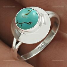 Natural Turquoise Gemstone 925 Silver Statement Ethnic Ring Size 6 For Girls O7