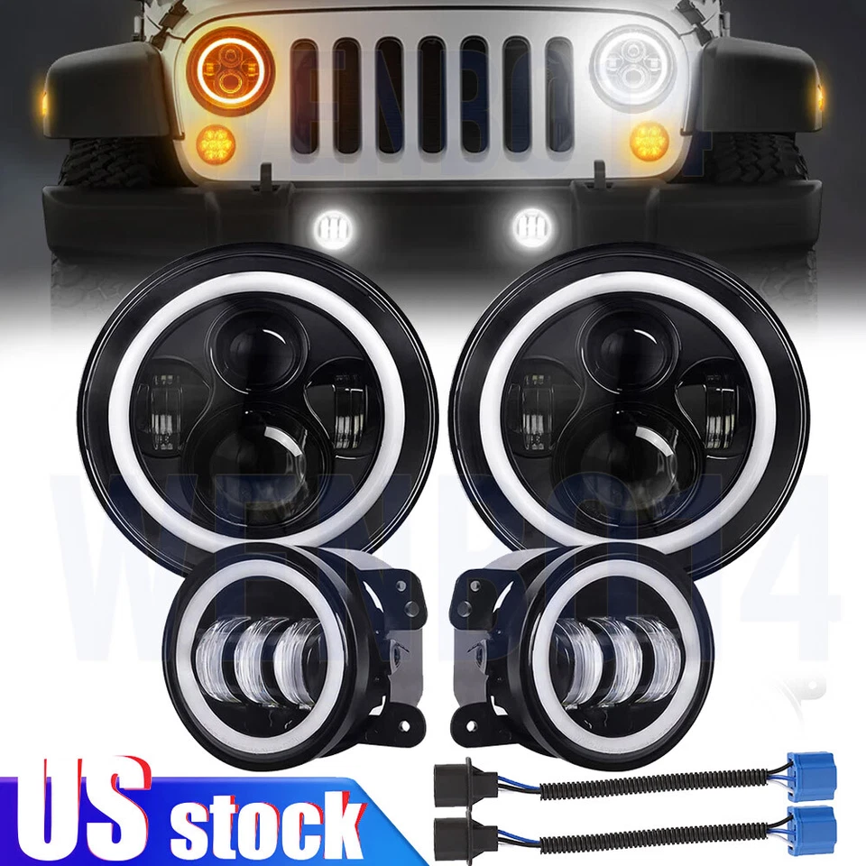 Faros LED redondos Halo de 7"" + faro antiniebla de 4" para Jeep Wrangler JK JKU 2007-2018 Foto 1 de 4