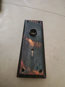 Brass Antique Door Knob Back Plate Rectangle w Key Hole - Picture 1 of 5
