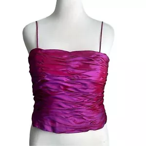 Marisa Baratelli Fuchsia Thai Silk Shirred Strapless Bustier Top w/Bow Size 14 - Picture 1 of 11