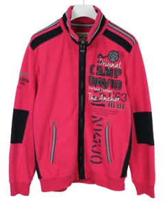 CAMP DAVID Sweatshirt Men's XL Full Zip Logo Print Pockets Pink - Picture 1 of 10