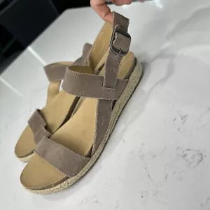 Lucky Brand Sz 7 Leather Suede Brown Tan Espadrille Sandals Shoes Flats Wedge - Picture 1 of 7