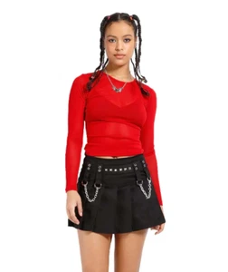 Tripp NYC Red Long Sleeve Fishnet Top - Medium - Picture 1 of 3