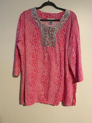 Blusa para mujer Soft Surroundings 2X rosa oscuro lentejuelas detalle de cuentas artística Y2K Foto 1 de 4