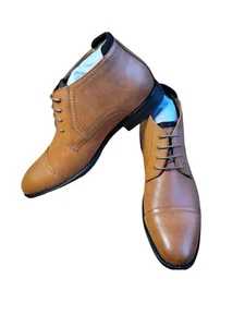 ZRIANG Men's Dress Ankle Motorcycle Leather Lined Derby Oxford Boots Tan Sz 9.5 - Picture 1 of 8