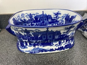 Victoria Ware Ironstone Chinoiserie Azul y Blanco Porcelana Pie Baño Lavabo XL - Imagen 1 de 7
