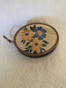 Vintage Retractable Tape Measure Silk Floral  Insert to Top - Picture 1 of 2