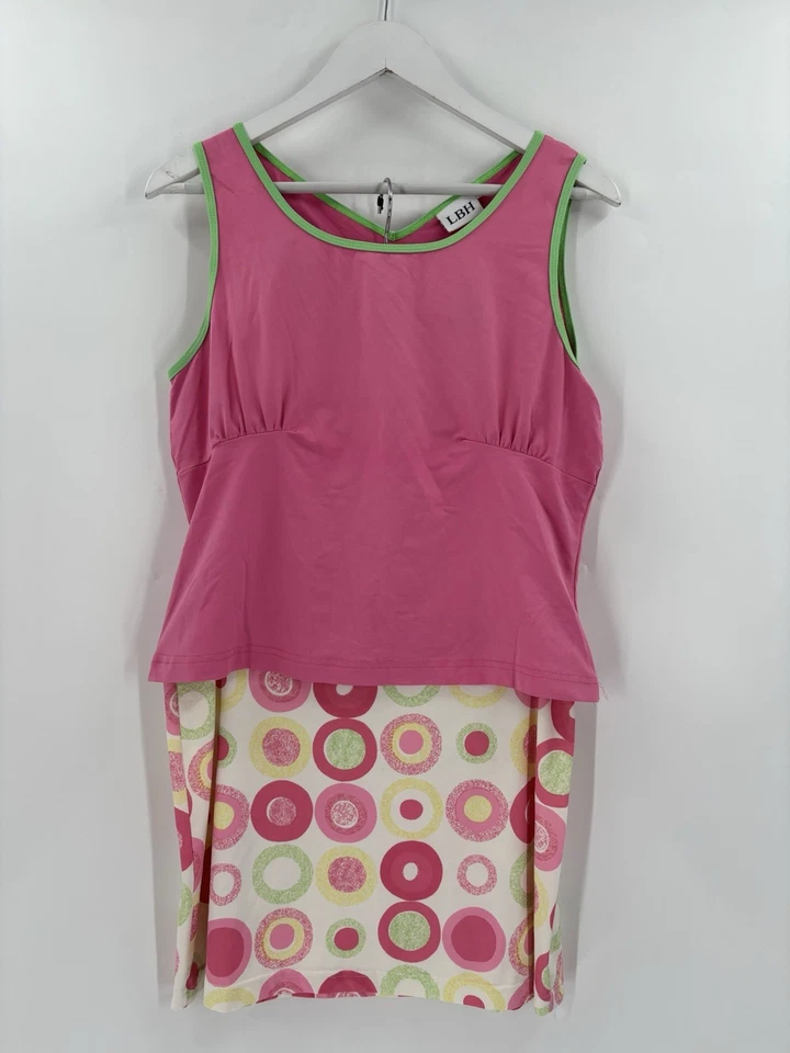 Conjunto de falda sin mangas de natación LBH vintage mediana/grande rosa a lunares elástica plisada Foto 1 de 4