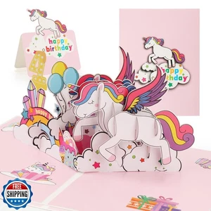 zengreeting 4th Birthday card for 4-year-old girl, 3D Unicorn Pop-Up Birthday - Picture 1 of 5