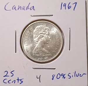 Canada 1967 Quarter 25 cents Elizabeth II 2nd Portrait Commemorative issue (4) - Picture 1 of 2