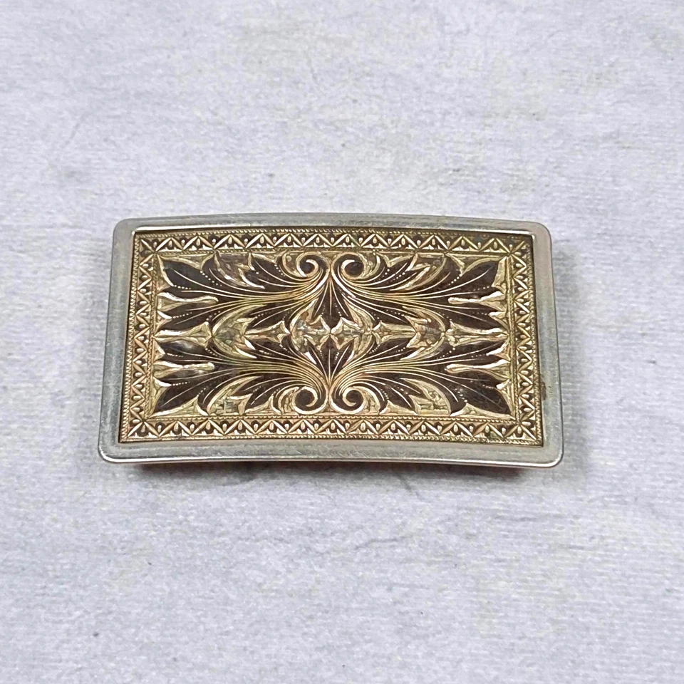 Vintage Nickel Copper Tone Engraved Leather Belt Buckle Western Boho - Image 1 of 4