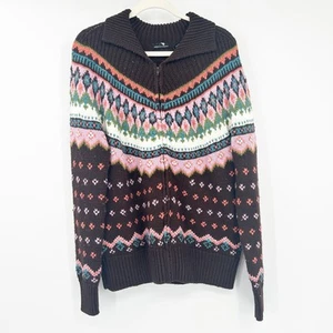 Moda International Womens Wool Blend Fair Isle Knit Full Zip Cardigan Sweater L - Picture 1 of 8