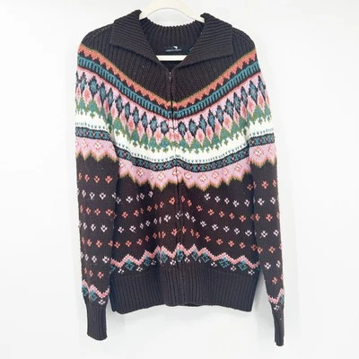 Moda International женщин шерсти смесь Fair Isle вязаный полный молнии кардиган свитер L - Изображение 1 из 4