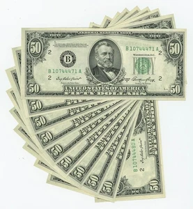 FR#2108B $50 1950A (10) Federal Reserve Note New York Consecutive DC-6163 - Picture 1 of 3