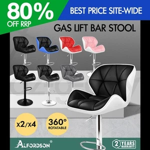 ALFORDSON Bar Stools Willa Kitchen Swivel Chair Gas Lift Leather Seat x2/x4 - Picture 1 of 194