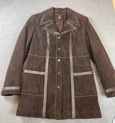 Y2K винтажный Guess коричневый замши/кожаная куртка на пуговицах средний подержанный изящный - Изображение 1 из 4